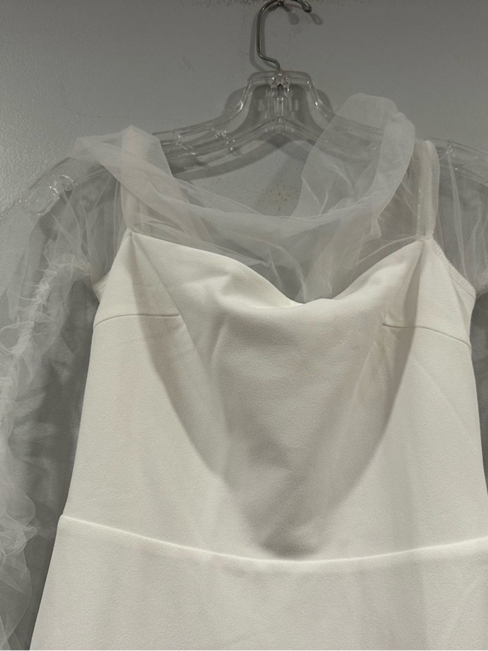 Lulus Beautifully Beloved White Mesh Off Shoulder Gown Small S - Picture 8 of 9